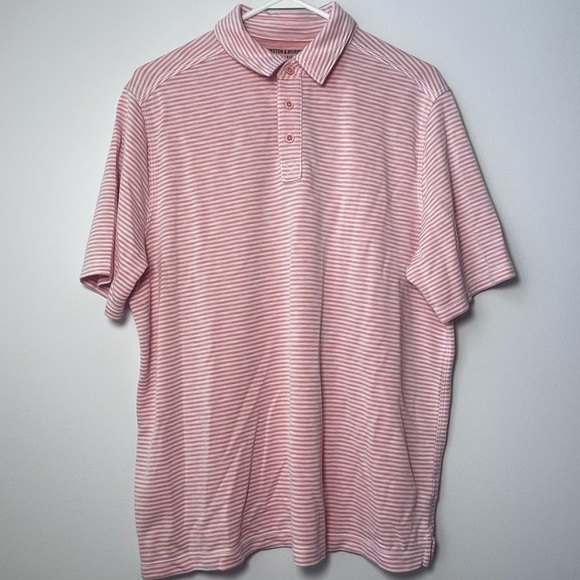 Johnston & Murphy Other - JOHNSTON & MURPHY Orange & White Striped Vintage Slub Polo Shirt Size Large